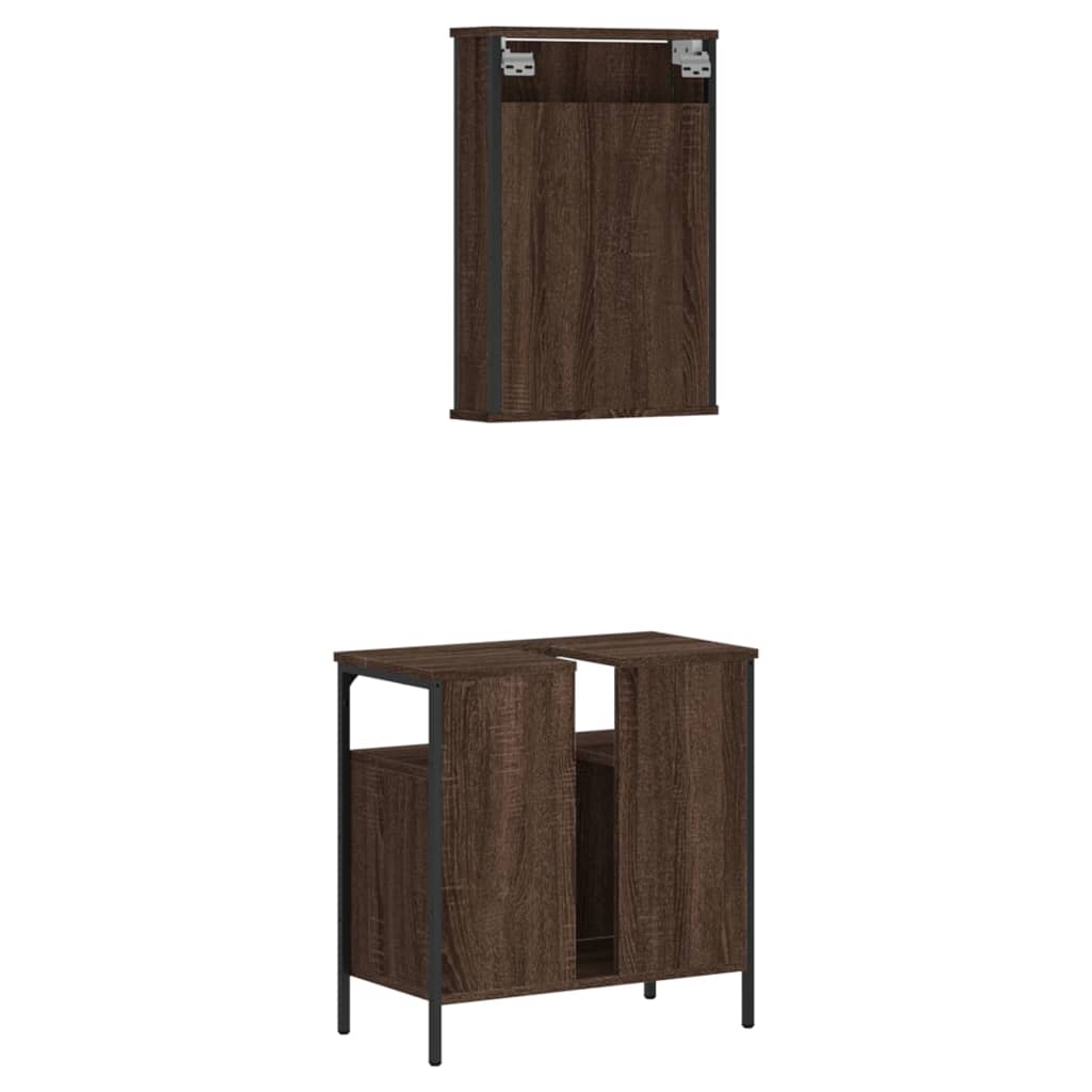 Set mobilier de baie, 2 piese, stejar maro, lemn prelucrat