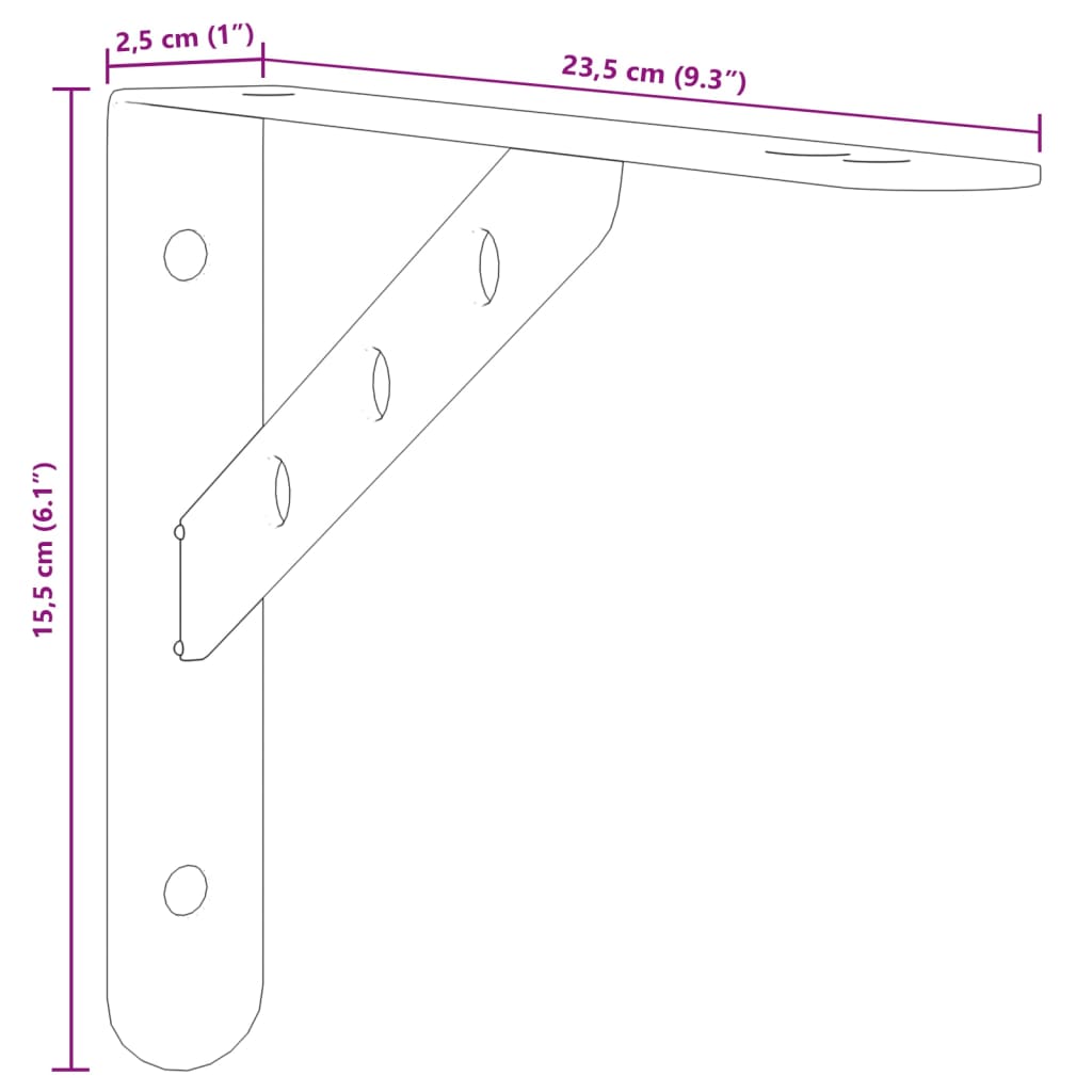 Suporturi rafturi, 4 buc., 23,5x2,5x15,5 cm argintiu oțel inox.