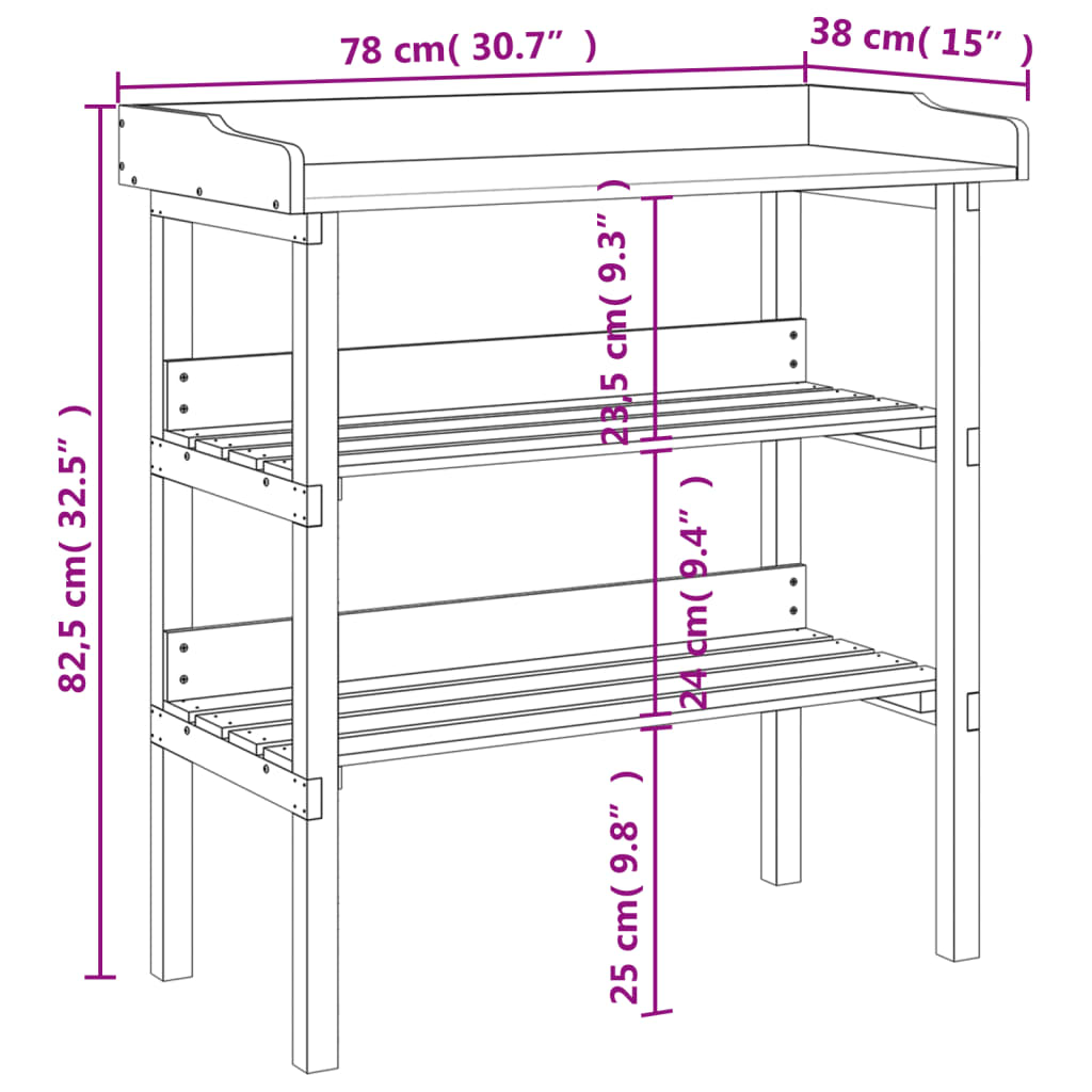 Masă de plante cu raft, gri, 78x38x82,5 cm, lemn masiv de brad