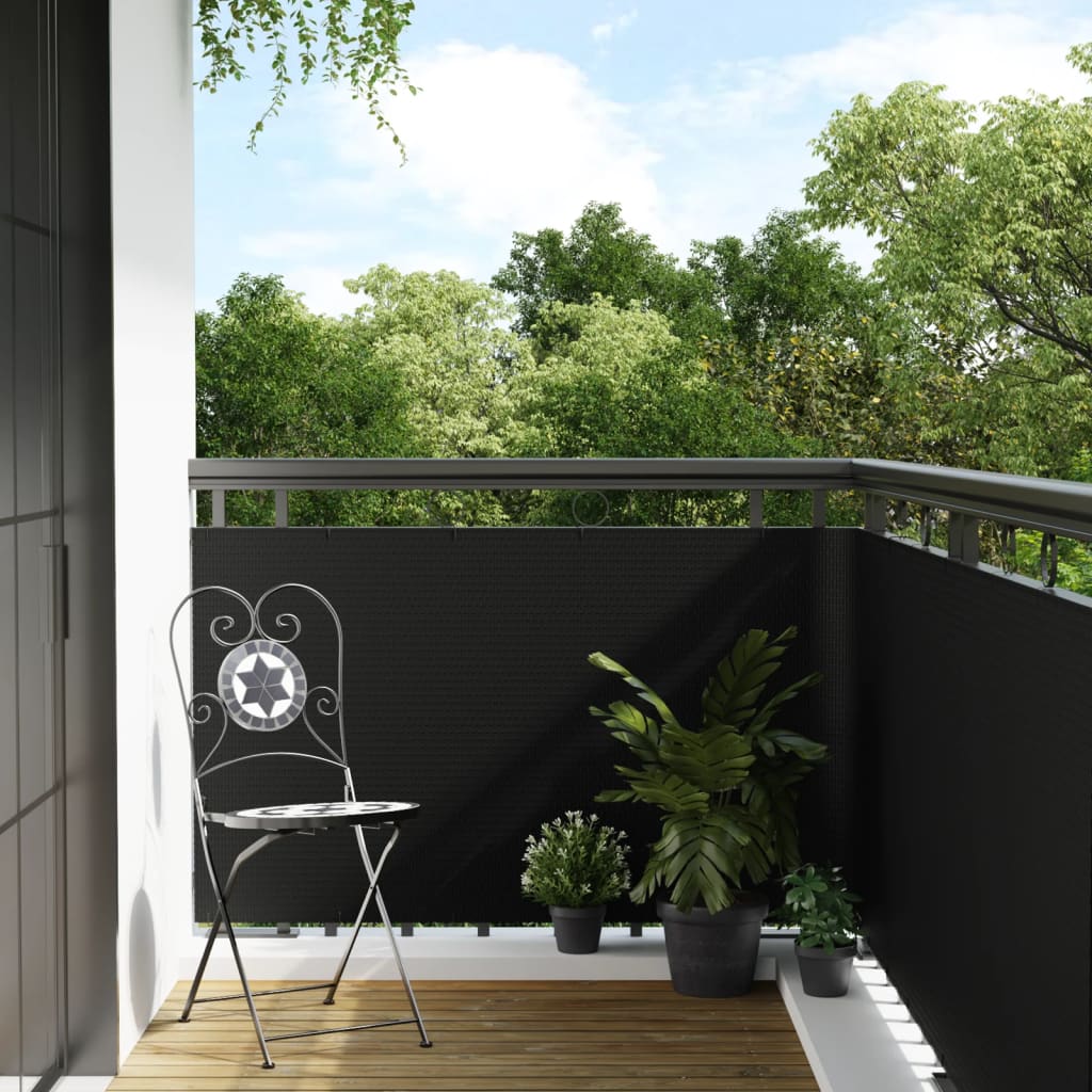 Paravan pentru balcon, negru, 500x80 cm, poliratan