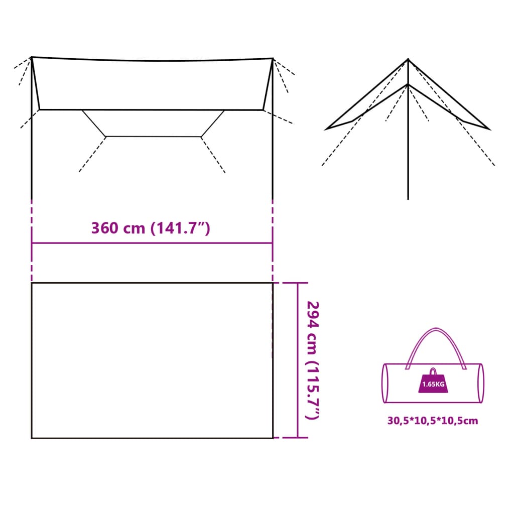 Prelată de camping, verde, 360x294 cm, impermeabilă