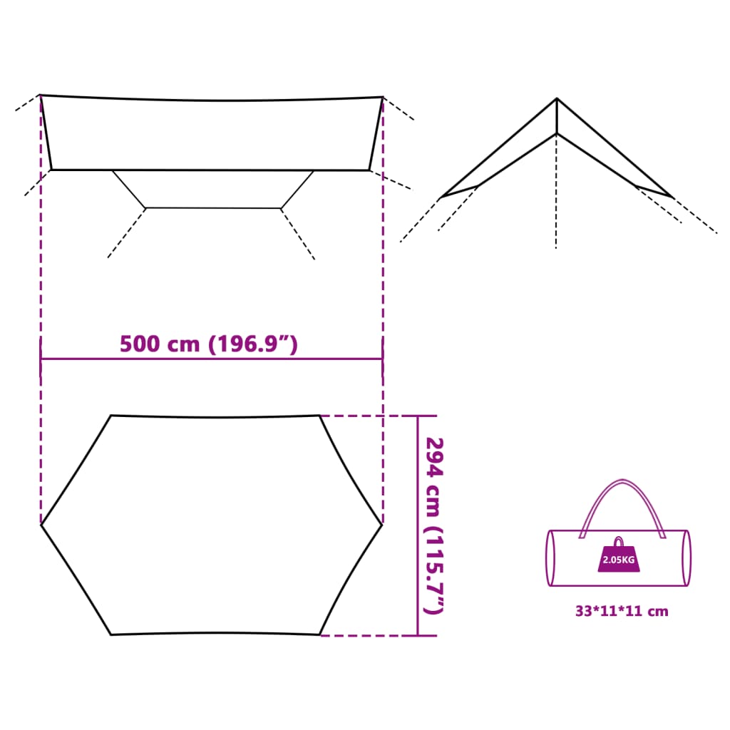 Prelată de camping, albastru, 500x294 cm, impermeabilă