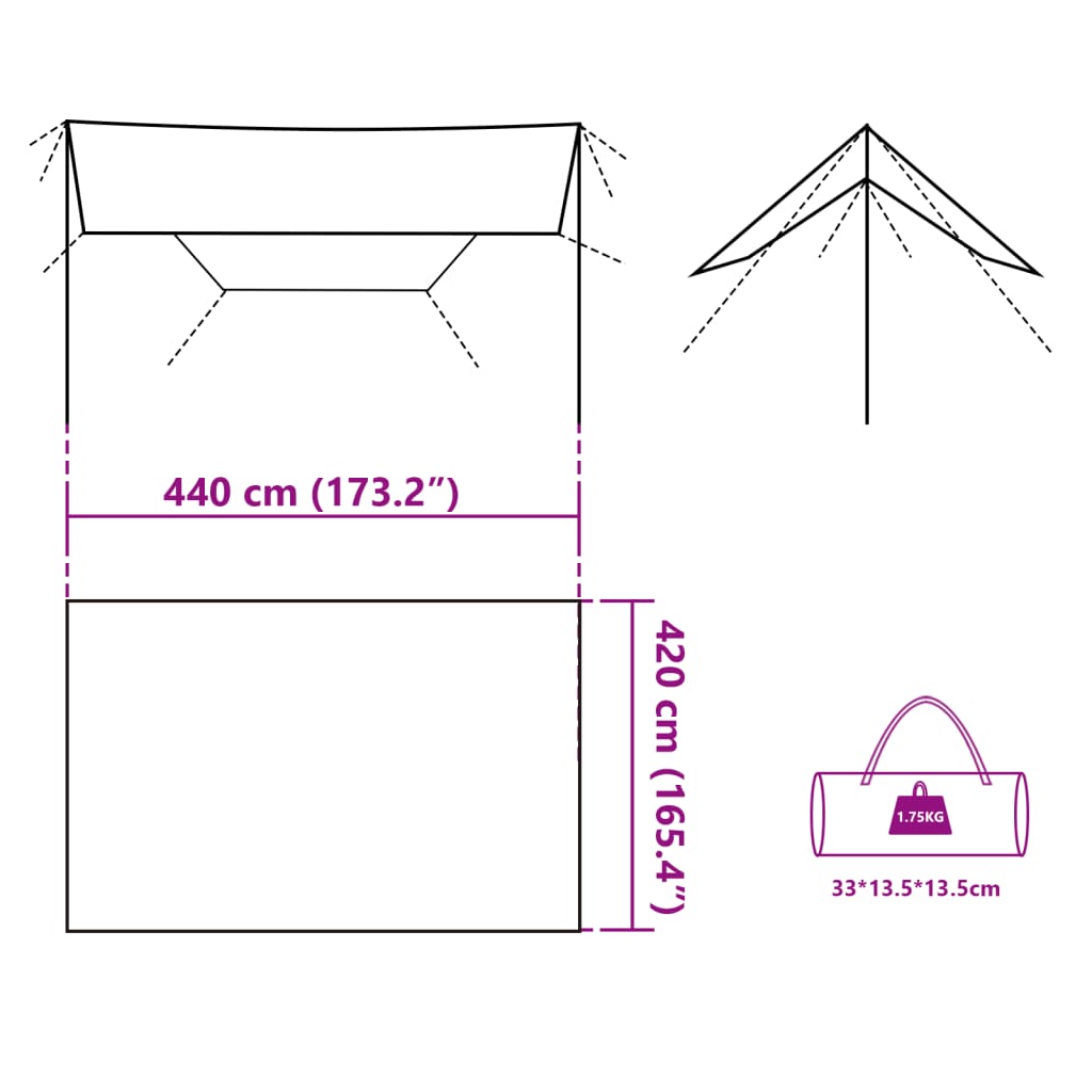 Prelată de camping, verde, 420x440 cm, impermeabilă