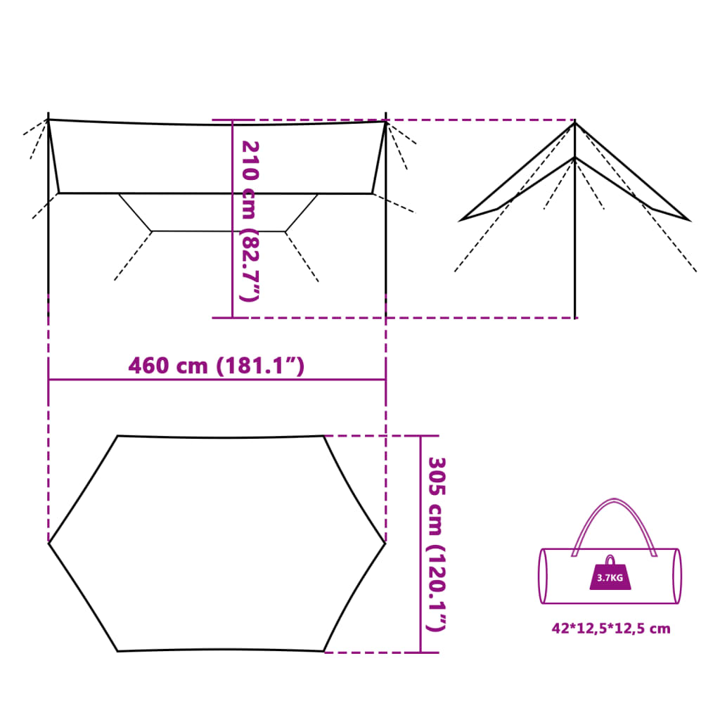 Prelată de camping, albastru, 460x305x210 cm, impermeabilă