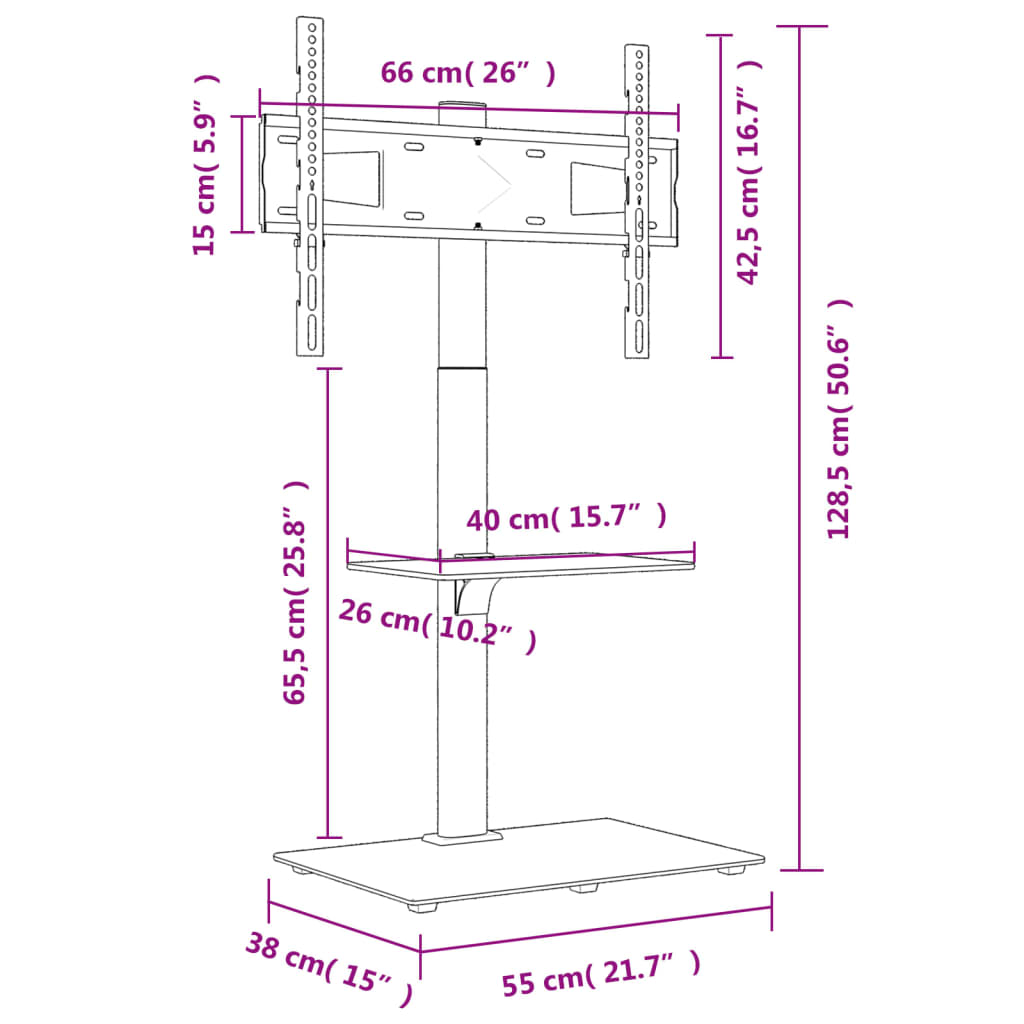 Suport TV pe colț cu 2 niveluri pentru 32-65 inch, negru