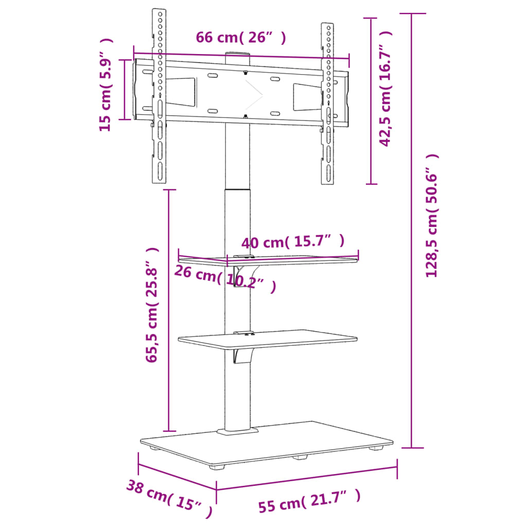 Suport TV pe colț cu 3 niveluri pentru 32-65 inch, negru