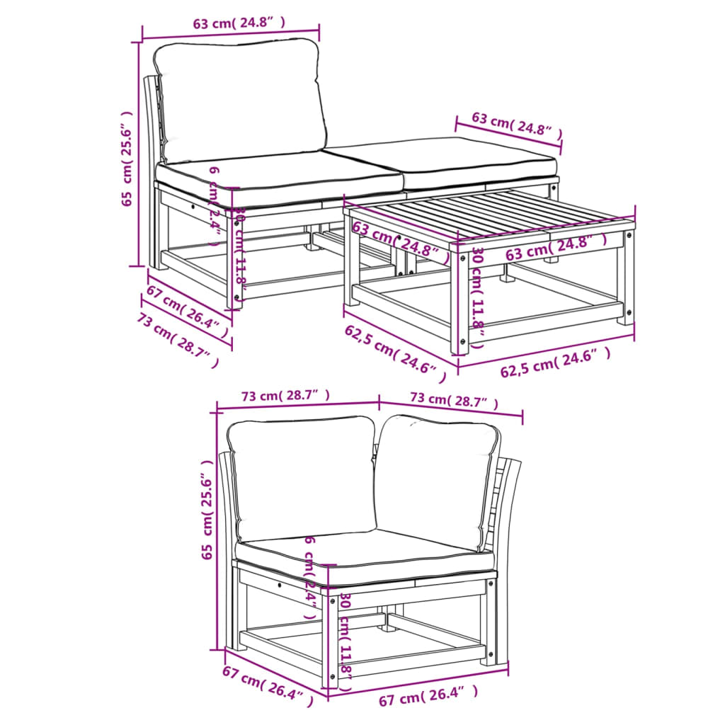 Set mobilier de grădină cu perne, 5 buc., lemn masiv acacia