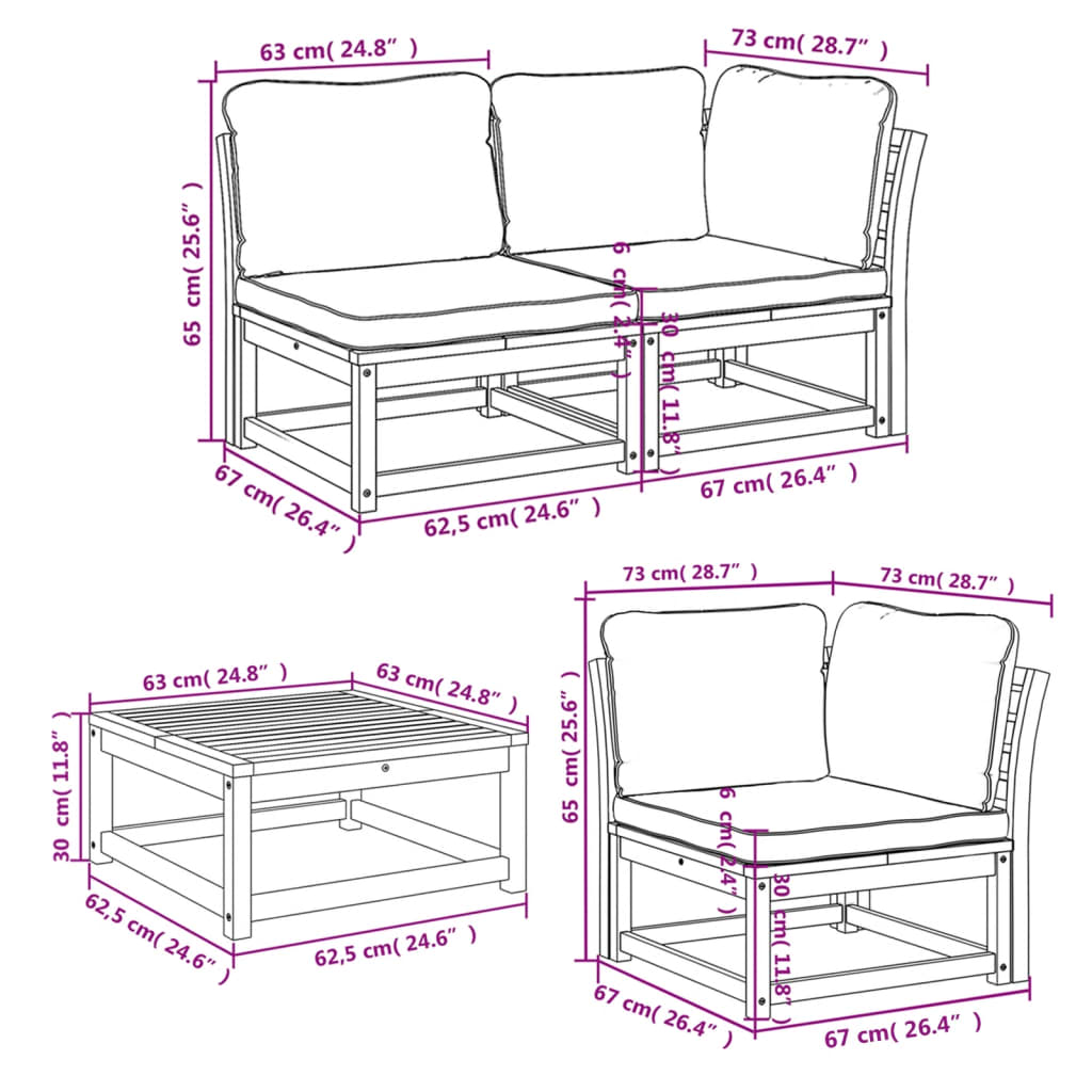 Set mobilier grădină cu perne, 6 piese, lemn masiv acacia