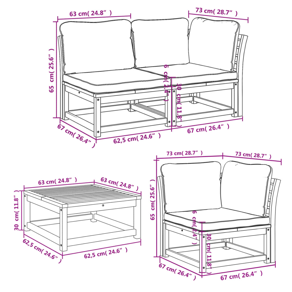 Set mobilier grădină cu perne, 6 piese, lemn masiv acacia