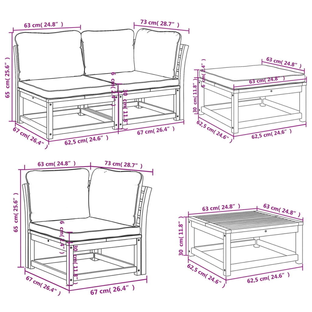 Set mobilier grădină cu perne, 10 piese, lemn masiv acacia