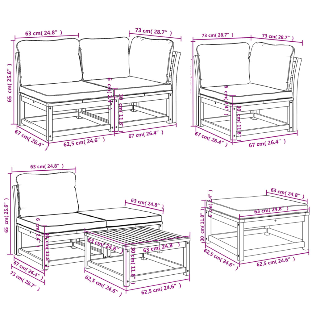 Set mobilier grădină cu perne, 7 piese, lemn masiv acacia