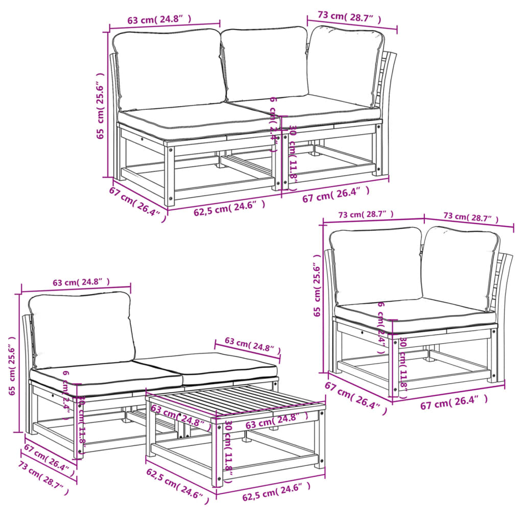 Set mobilier grădină cu perne, 6 piese, lemn masiv acacia