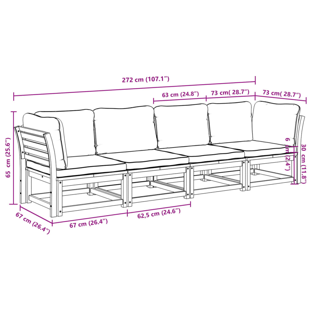 Set mobilier de grădină cu perne, 4 piese, lemn masiv de acacia