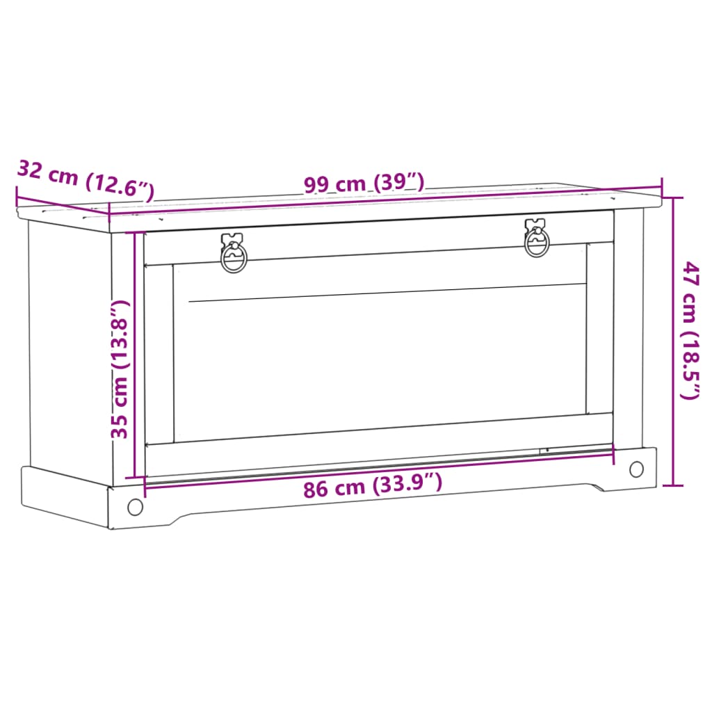 Dulap pantofi "Corona", 99x32x47 cm, lemn masiv de pin