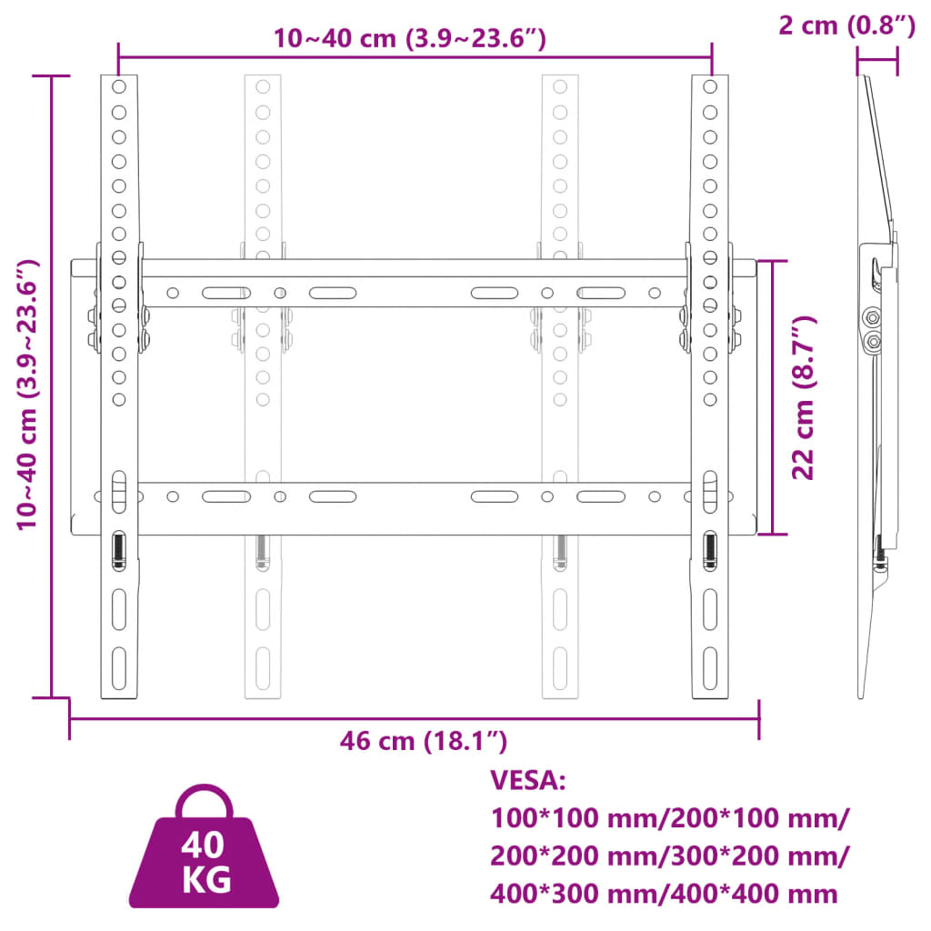 Suport TV de perete ecran 26-63 inchi Max VESA 400x400 mm 40kg