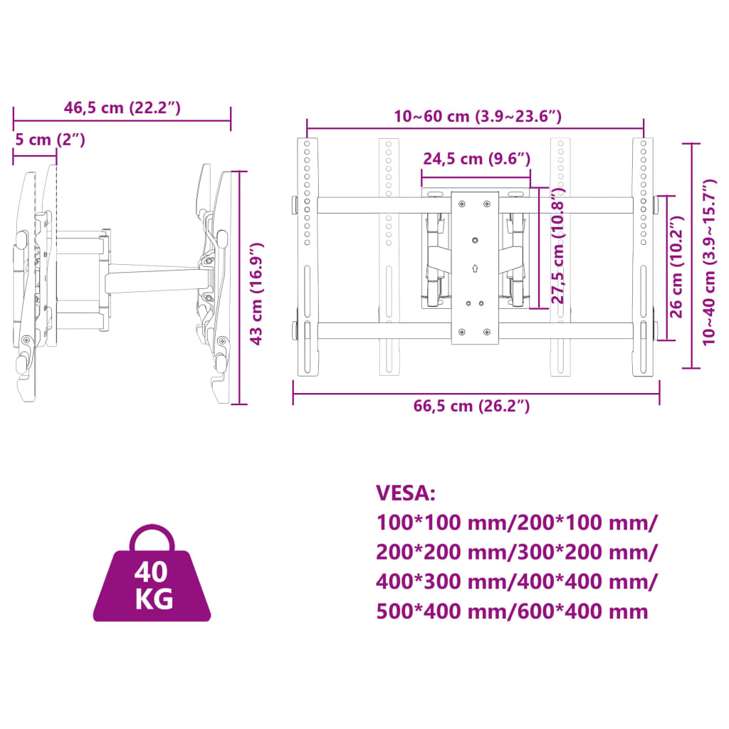 Suport TV de perete ecran 37-80 inchi Max VESA 600x400 mm 40kg