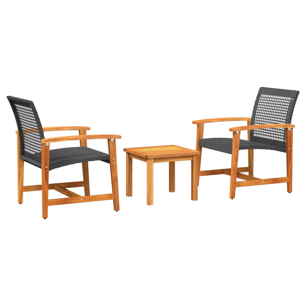 Set mobilier bistro, 3 piese, poliratan negru/lemn de acacia