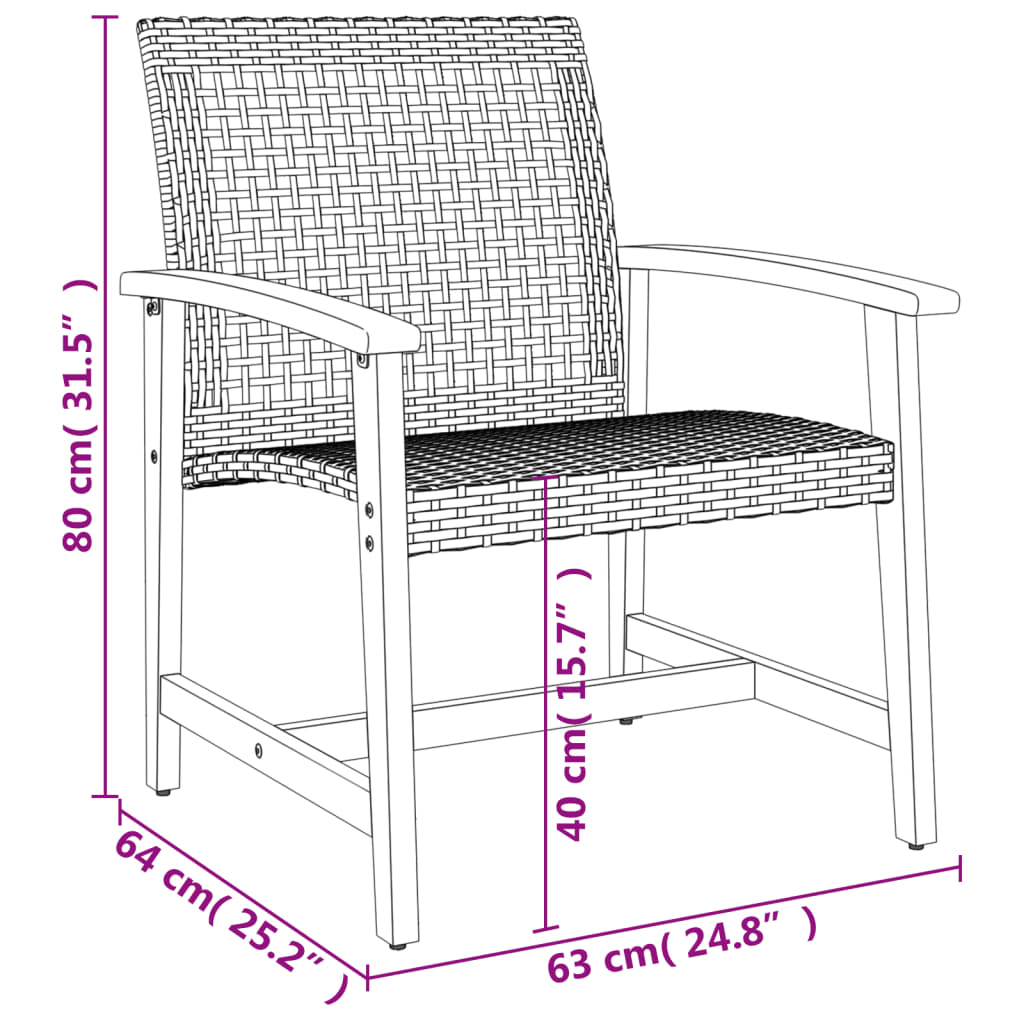 Set mobilier bistro, 3 piese, poliratan negru/lemn de acacia