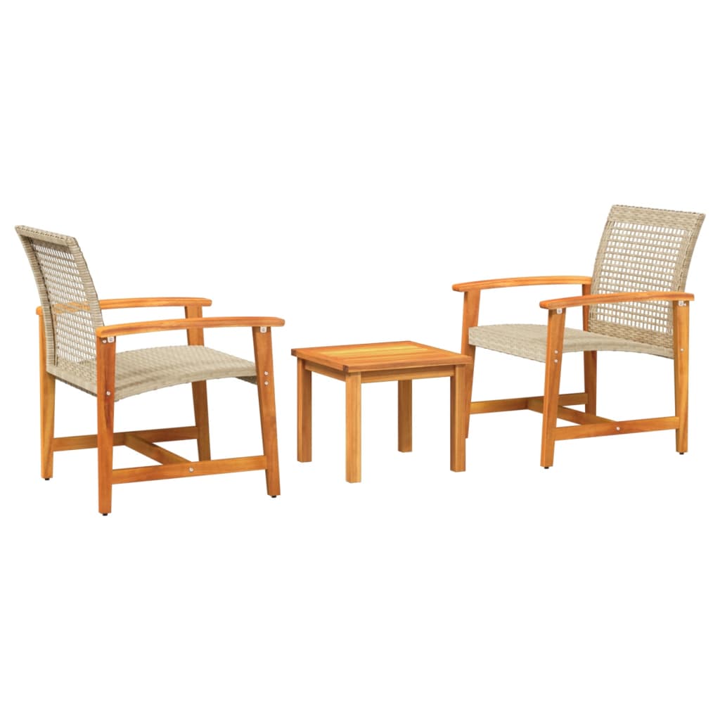 Set mobilier bistro, 3 piese, poliratan bej/lemn de acacia