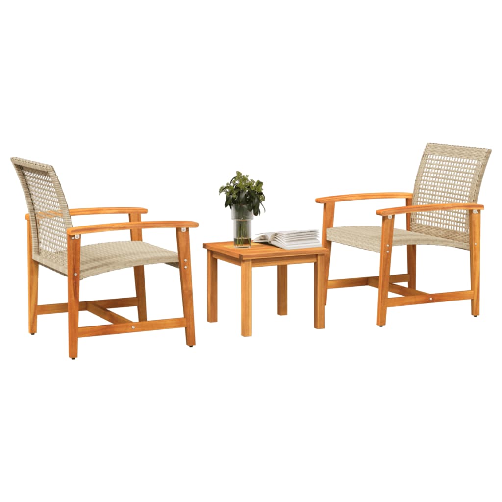 Set mobilier bistro, 3 piese, poliratan bej/lemn de acacia