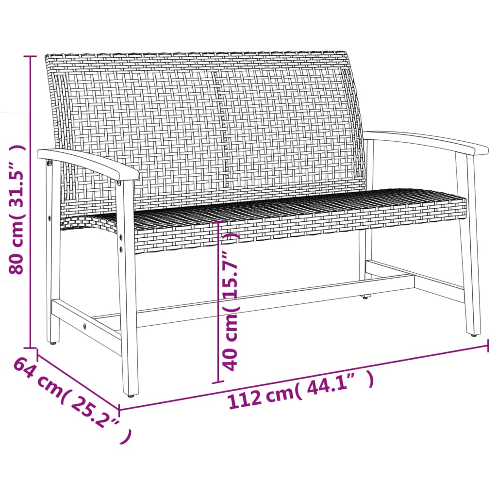 Set mobilier de grădină, 5 piese, poliratan gri/lemn de acacia