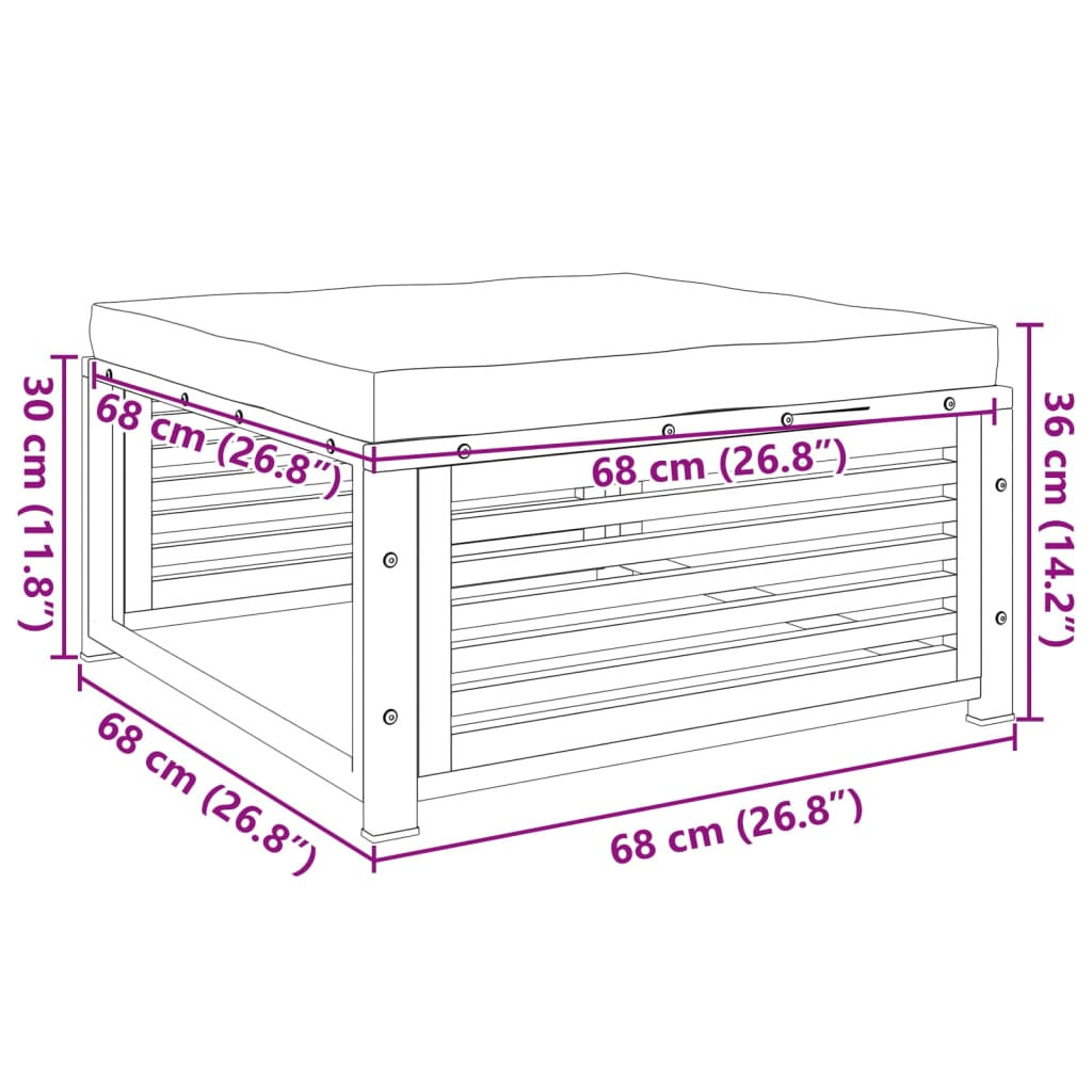 Taburet de grădină cu pernă 68x68x30 cm lemn masiv acacia