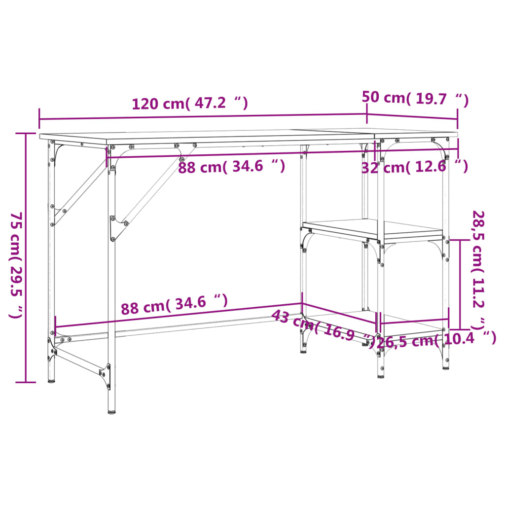 Birou, negru, 120x50x75 cm, metal și lemn prelucrat