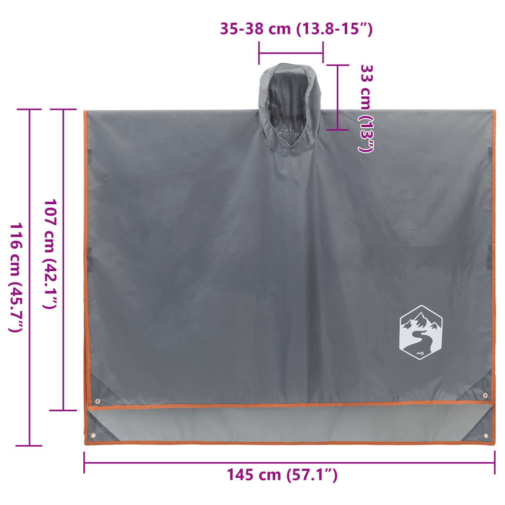 Poncho ploaie cu glugă design 2 în 1 gri/portocaliu 223x145 cm