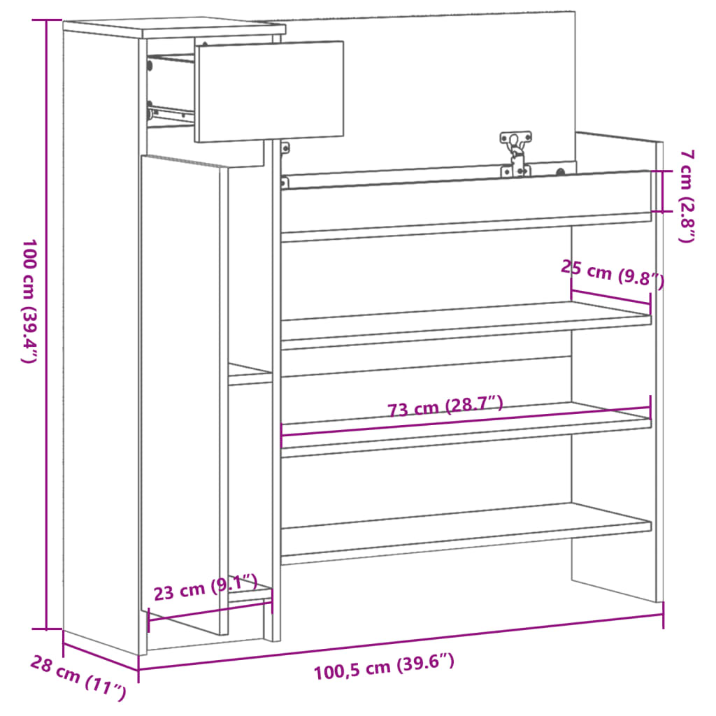 Dulap de pantofi stejar Sonoma 100,5x28x100 cm lemn prelucrat