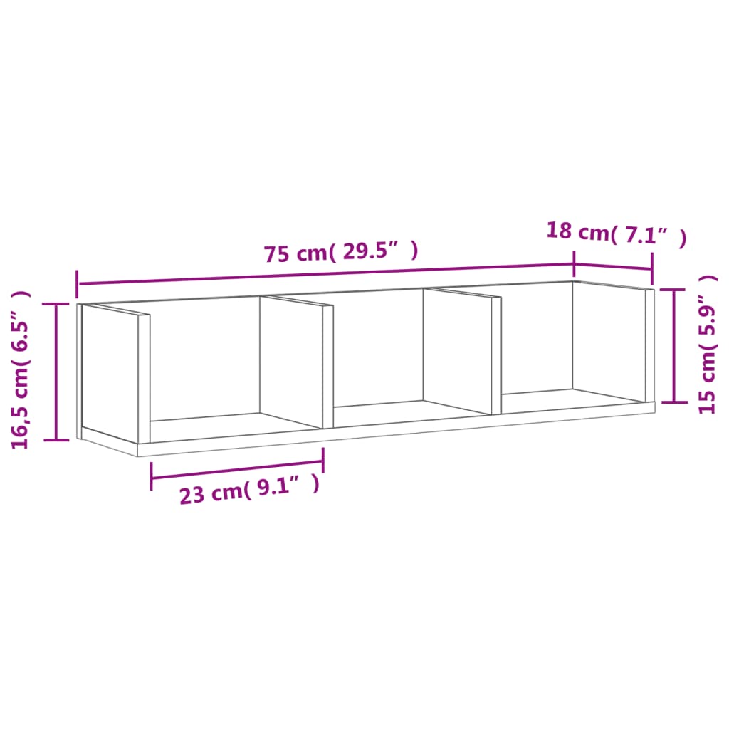 Dulapuri de perete, 2 buc., Negru, 75x18x16,5 cm, lemn compozit