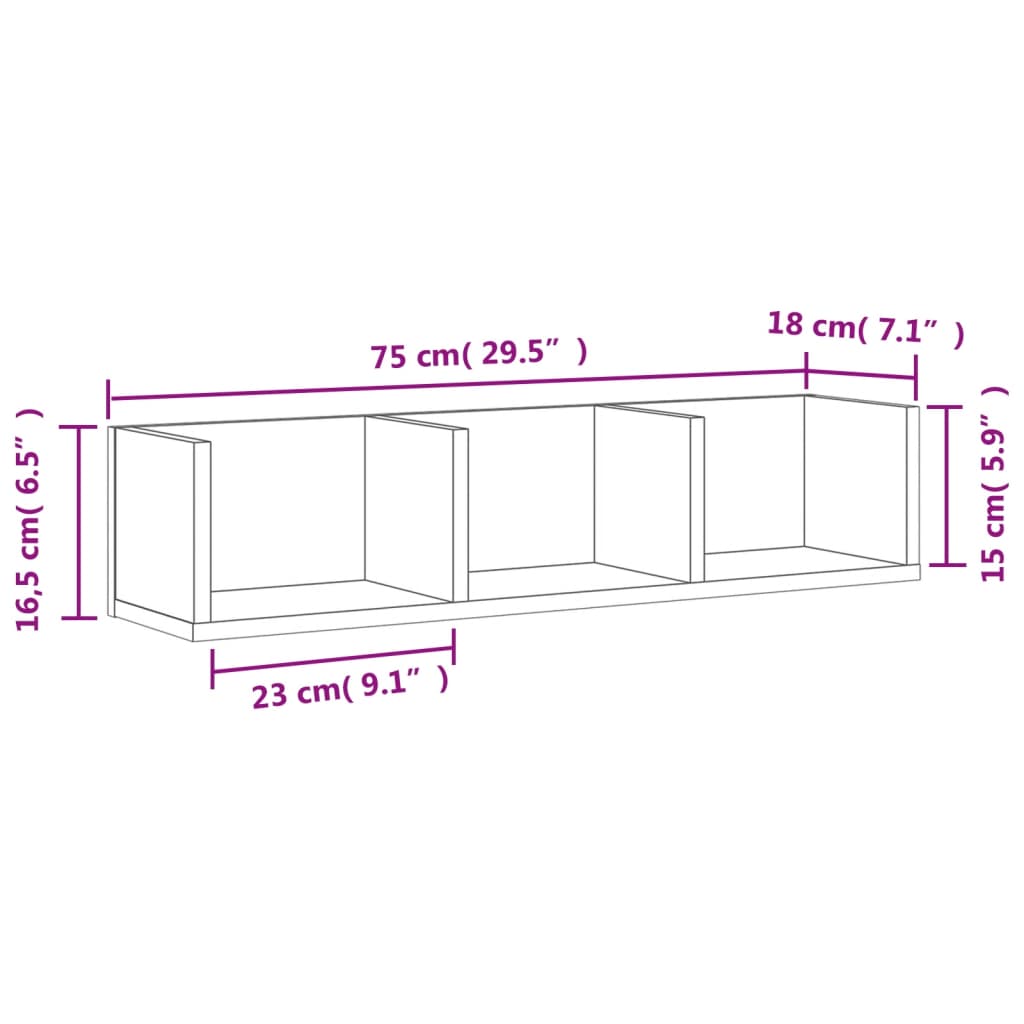 Dulap de perete, gri beton, 75x18x16,5 cm, lemn compozit