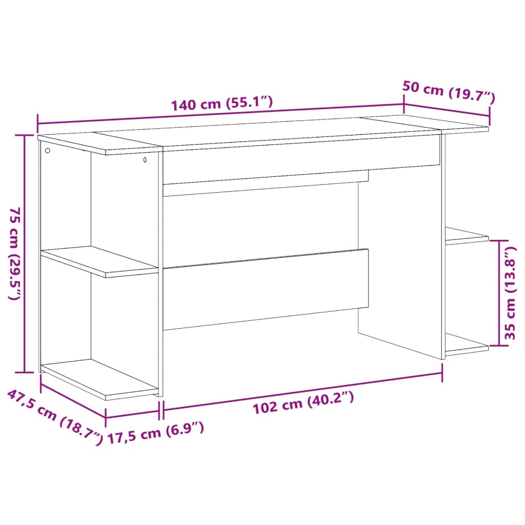 Birou, stejar maro, 140x50x75 cm, lemn prelucrat