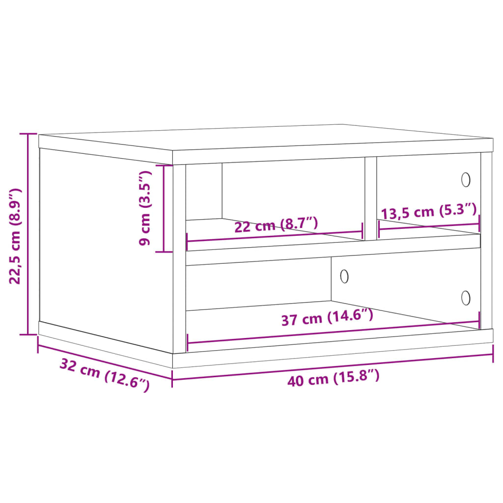 Suport imprimantă, gri sonoma, 40x32x22,5 cm, lemn prelucrat