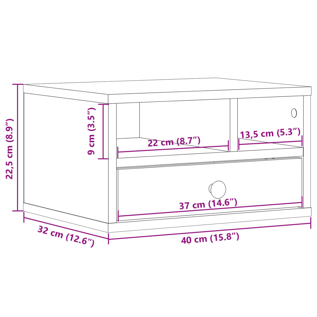 Suport pentru imprimantă, negru, 40x32x22,5 cm, lemn prelucrat