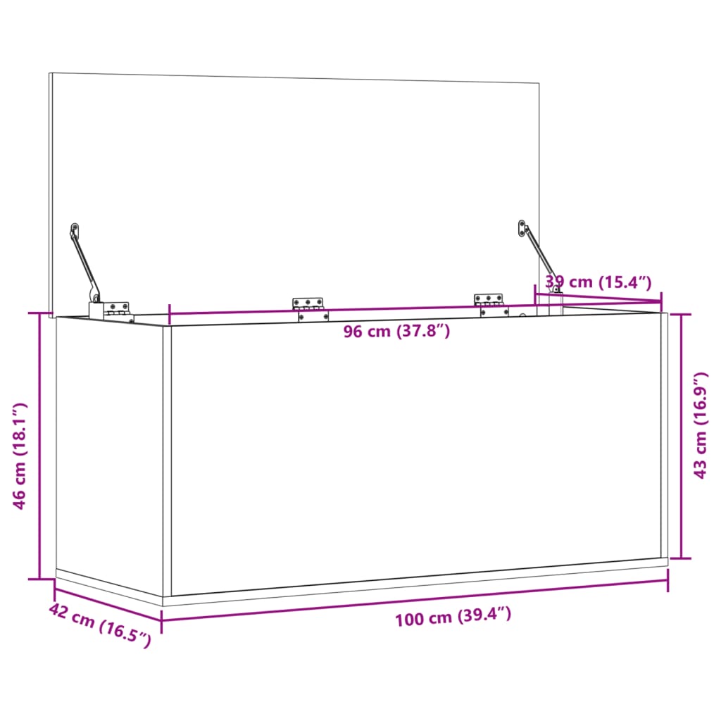 Cutie de depozitare, gri beton, 100x42x46 cm, lemn prelucrat