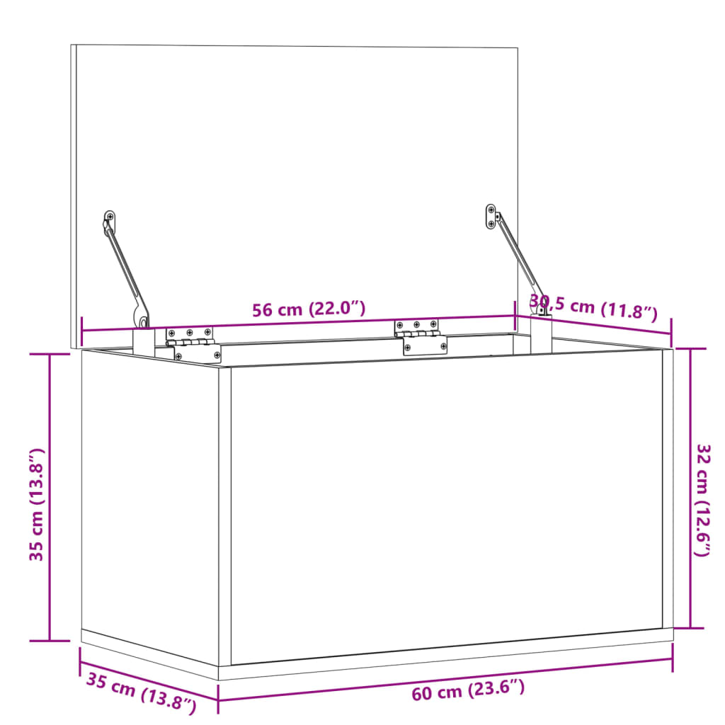 Cutie de depozitare, gri beton, 60x35x35 cm, lemn prelucrat