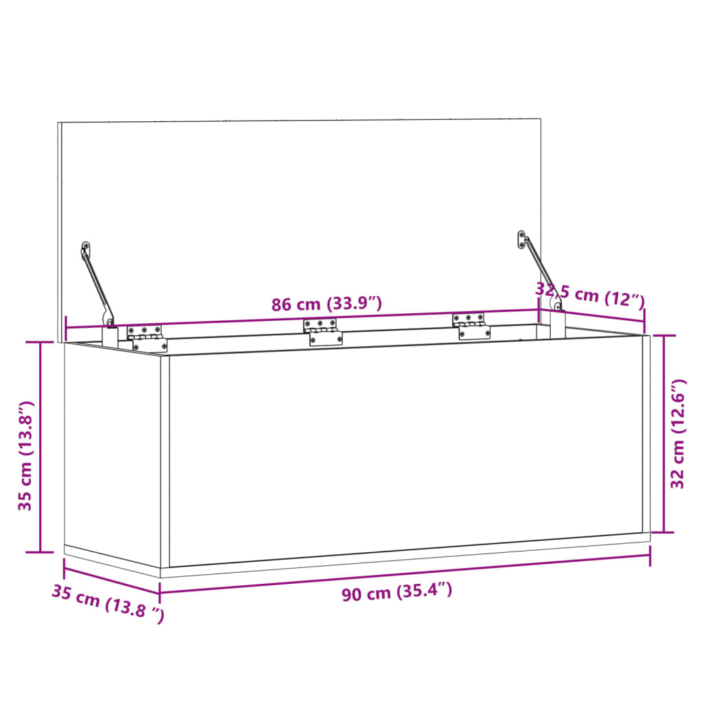 Cutie de depozitare, gri beton, 90x35x35 cm, lemn prelucrat