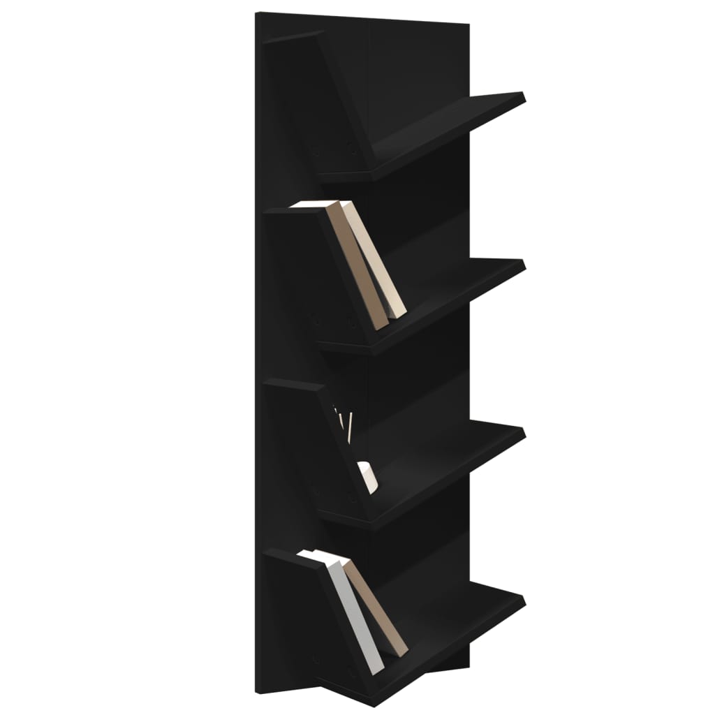 Bibliotecă de perete cu 4 niveluri, negru, 33x16x90 cm