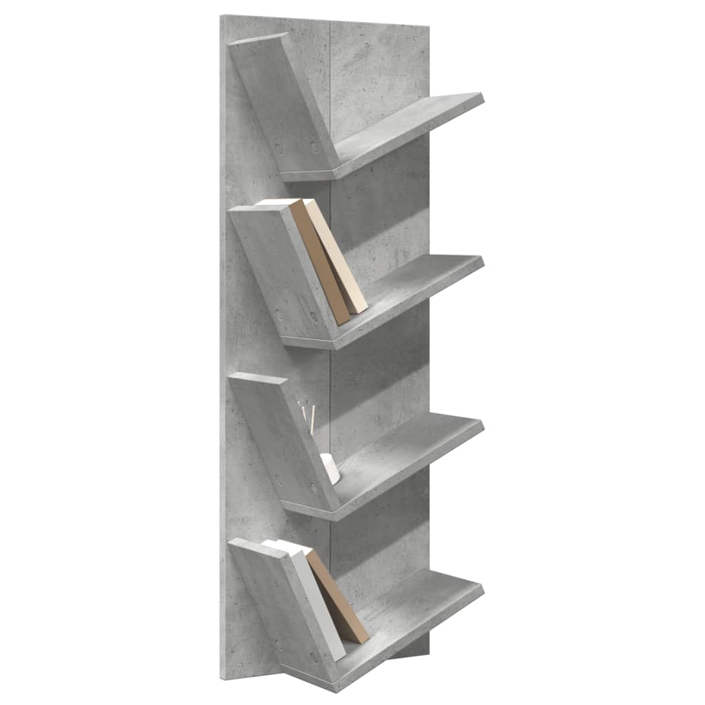 Bibliotecă de perete cu 4 niveluri, gri beton, 33x16x90 cm