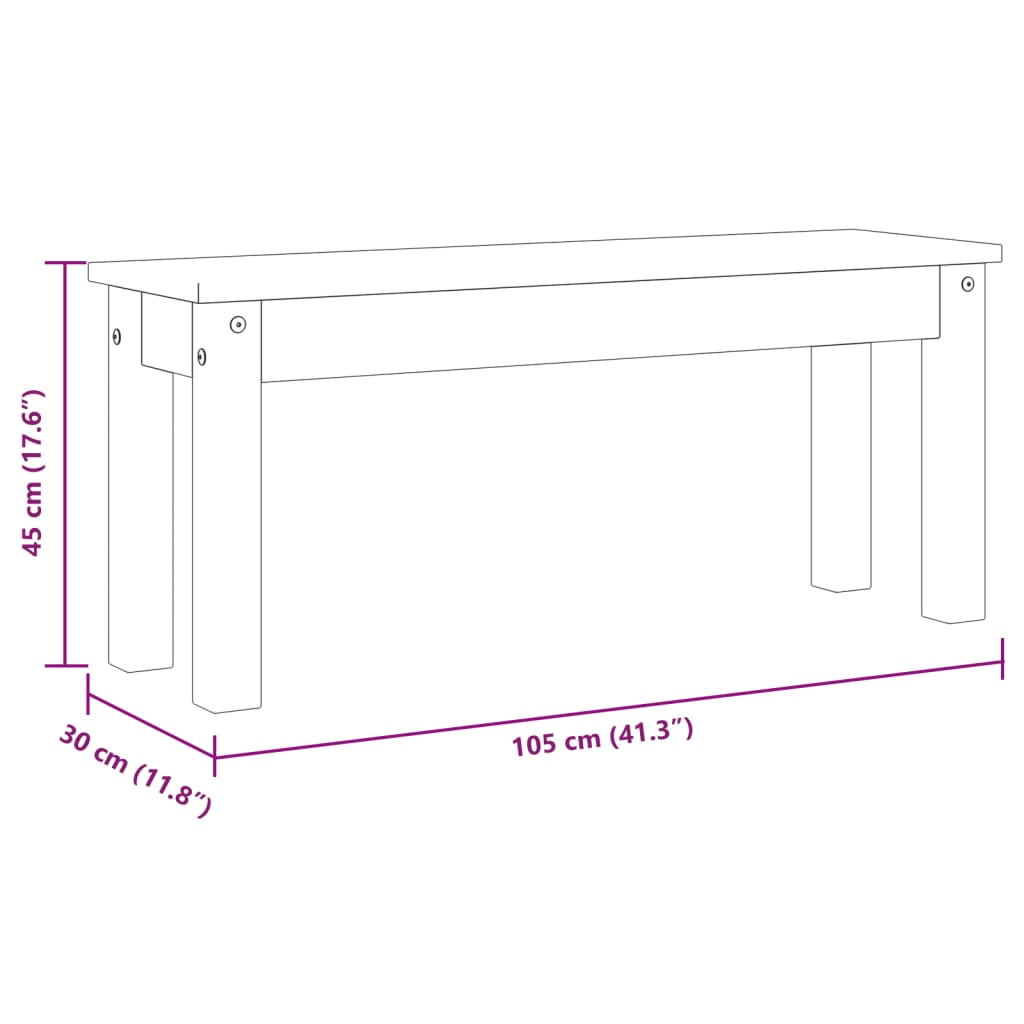 Banchetă de bucătărie Panama, gri, 105x30x45 cm, lemn masiv pin