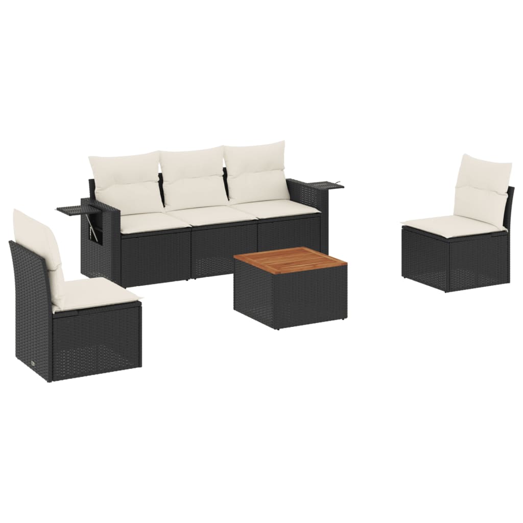 Set mobilier de grădină cu perne, 6 piese, negru, poliratan