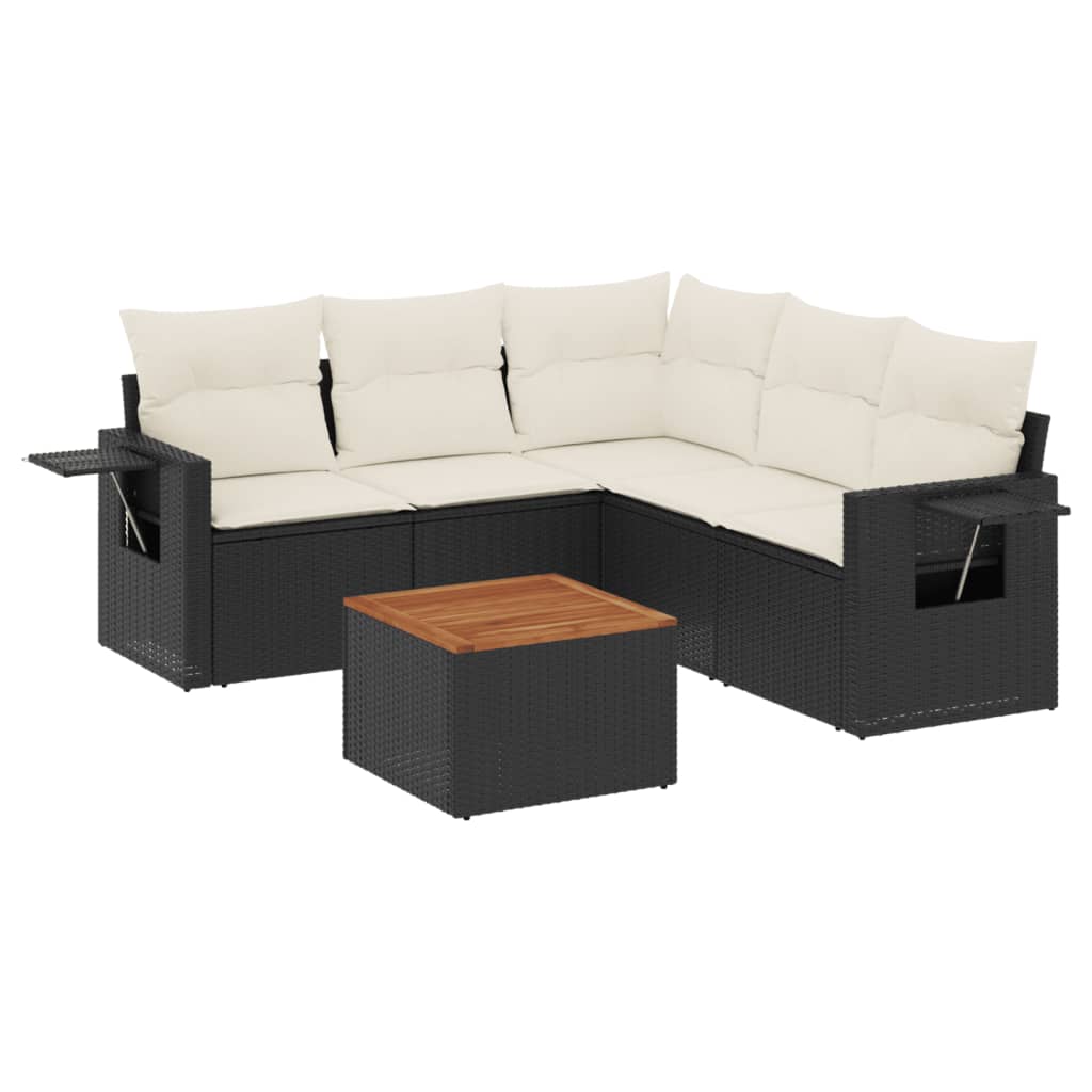 Set mobilier de grădină cu perne, 6 piese, negru, poliratan