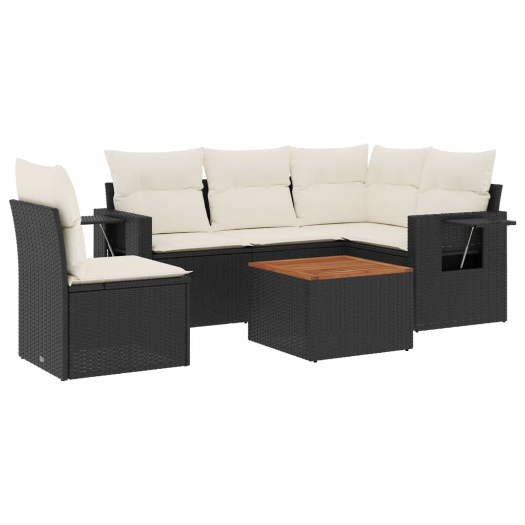 Set mobilier de grădină cu perne, 6 piese, negru, poliratan