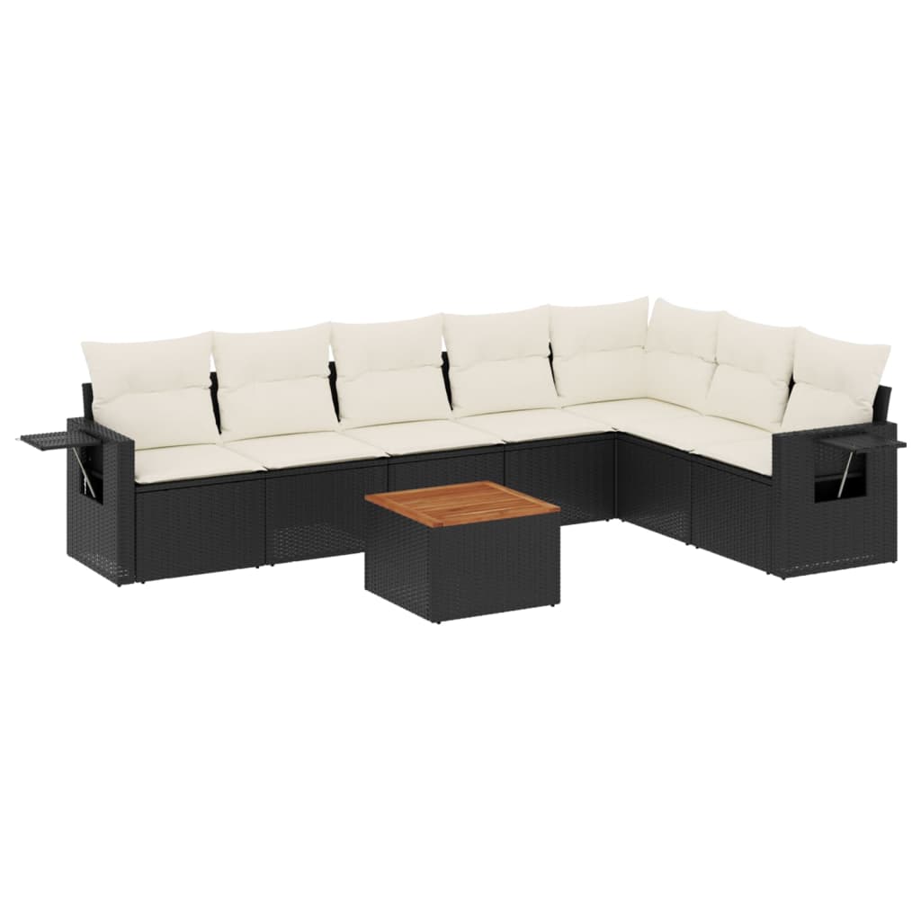 Set mobilier de grădină cu perne, 8 piese, negru, poliratan