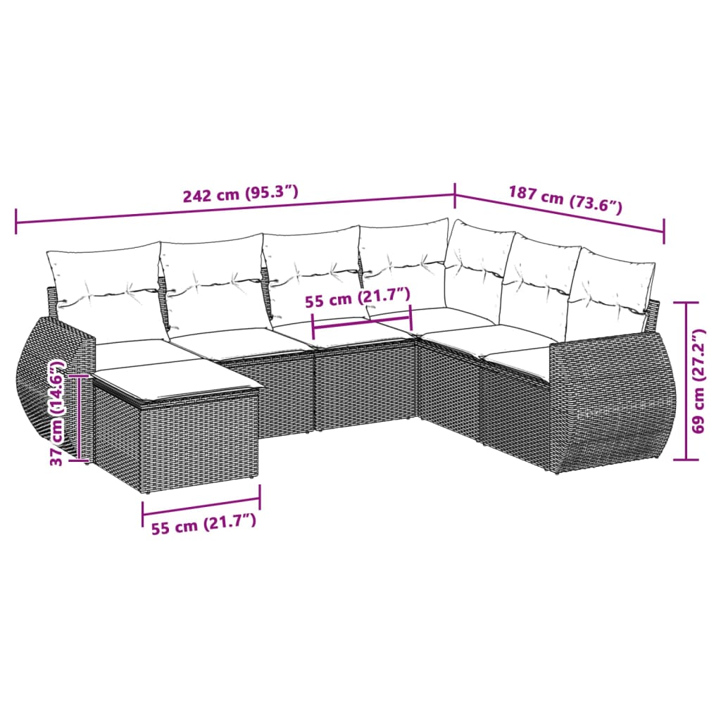 Set canapele de grădină cu perne, 7piese gri deschis poliratan