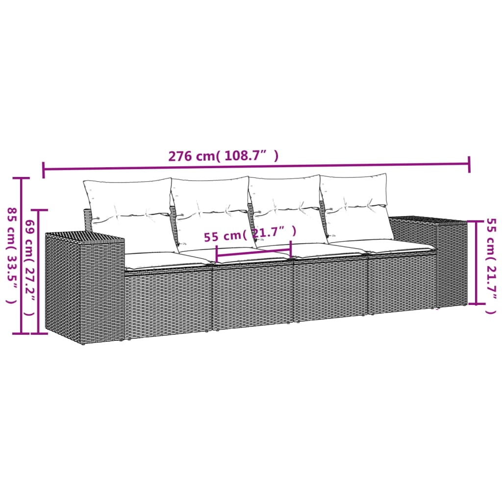 Set mobilier de grădină cu perne, 4 piese, negru, poliratan