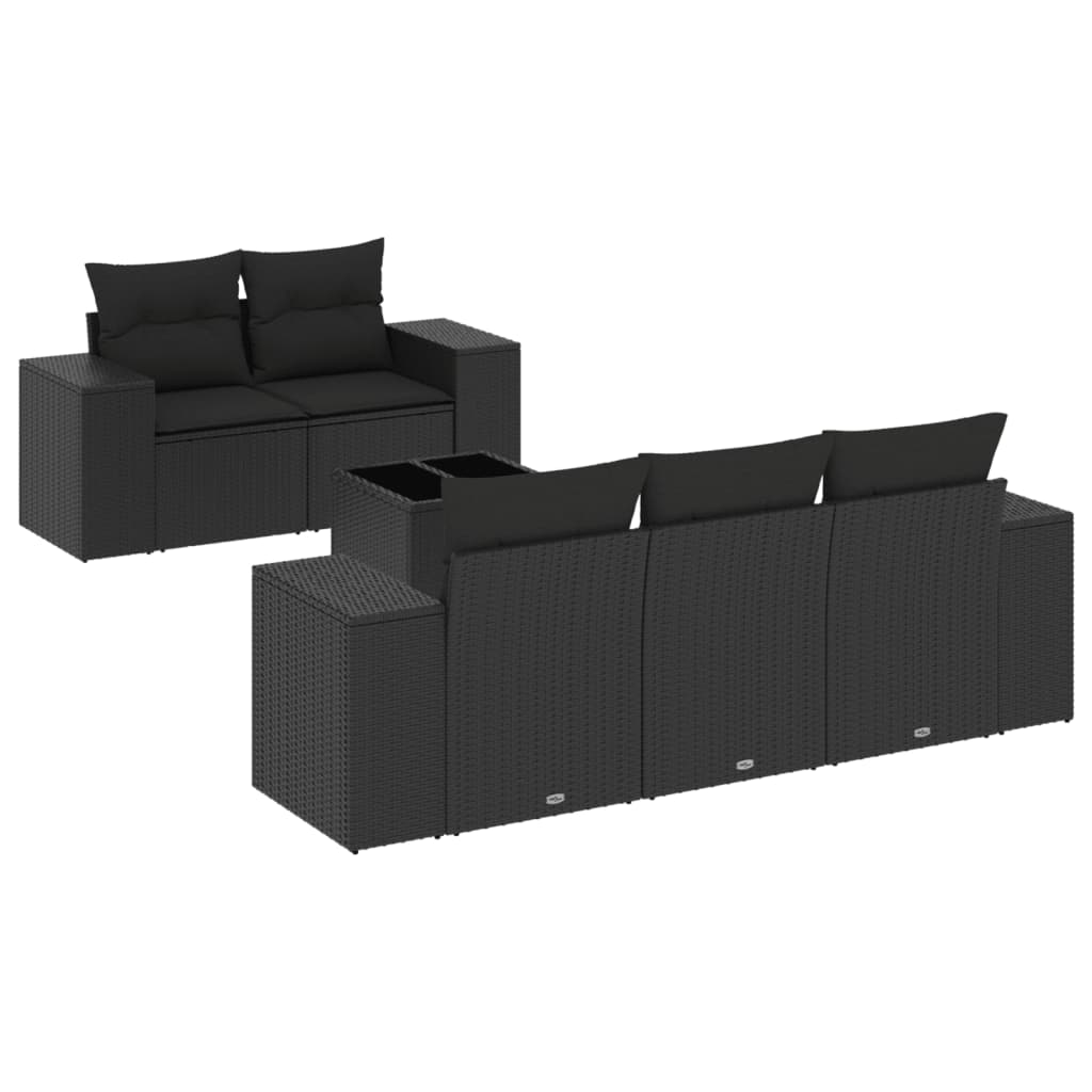 Set mobilier de grădină cu perne, 6 piese, negru, poliratan