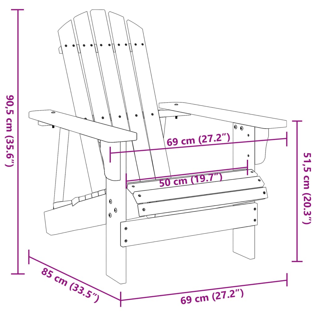 Scaun Adirondack, alb, 69x85x90,5 cm, lemn masiv de brad