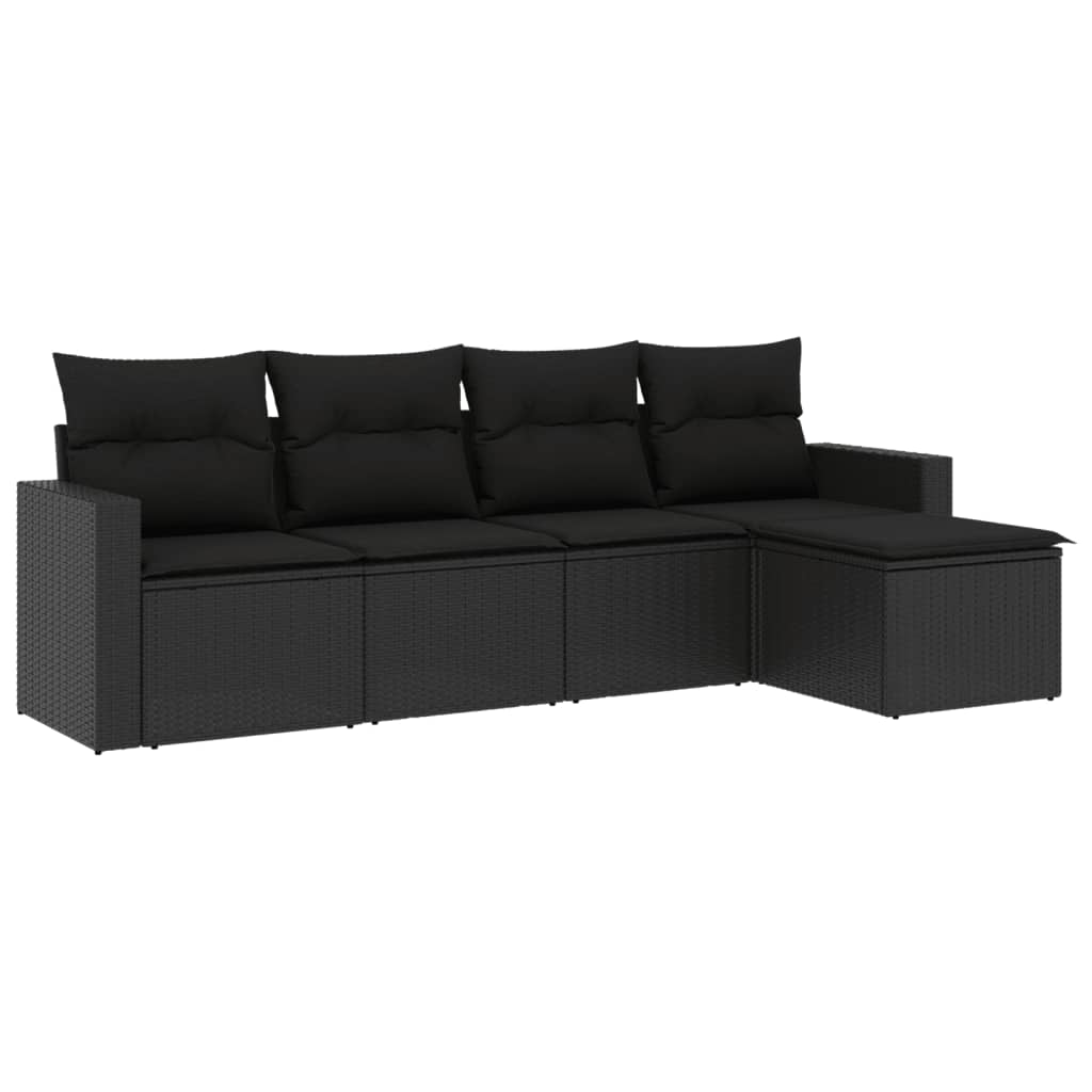 Set mobilier de grădină cu perne, 5 piese, negru, poliratan