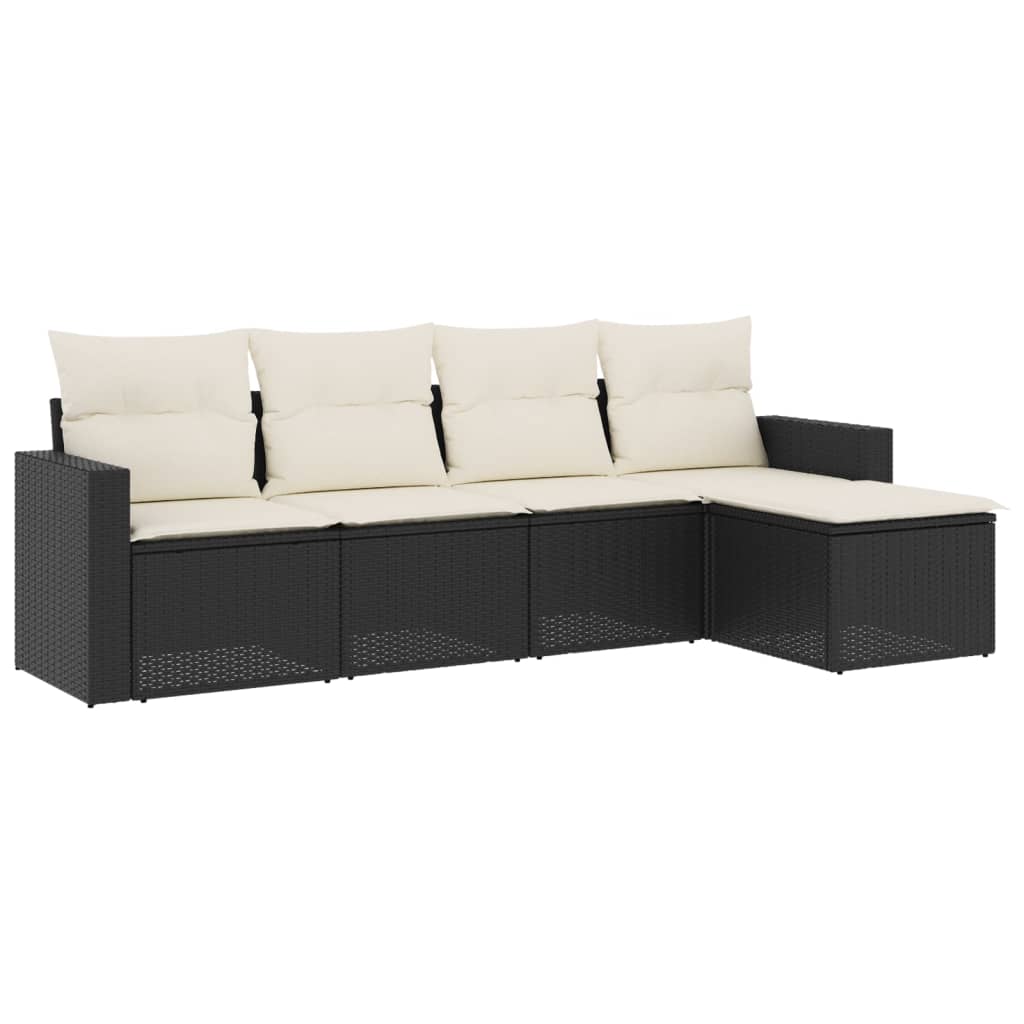 Set mobilier de grădină cu perne, 5 piese, negru, poliratan